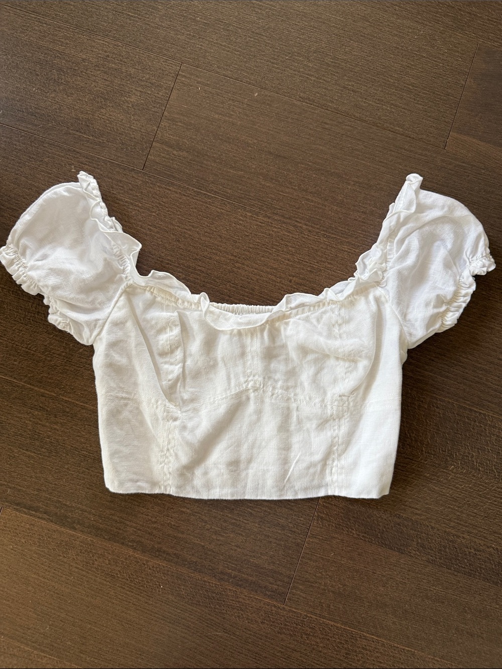 Wilfred Wander Linen White Puff-Sleeve Cropped Blouse